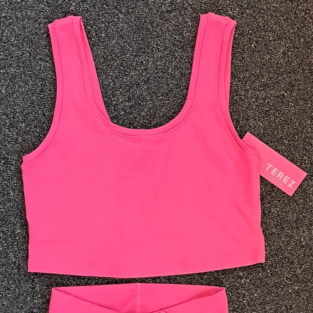 🚨NWT Terez TLC Crop Top & TLC Leggings Workout Yoga Pilates Gym Set Pink XS/S
